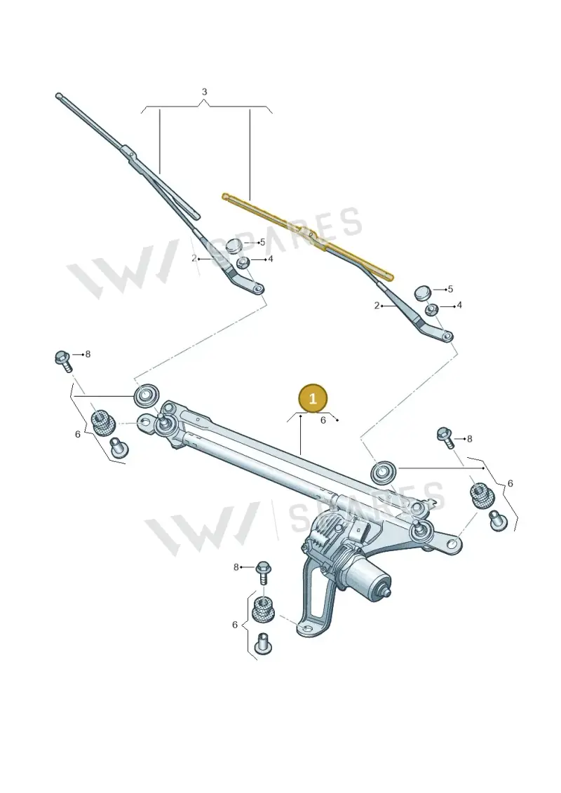 9J1955023F Porsche Window Wiper Mounting with Wiper Motor