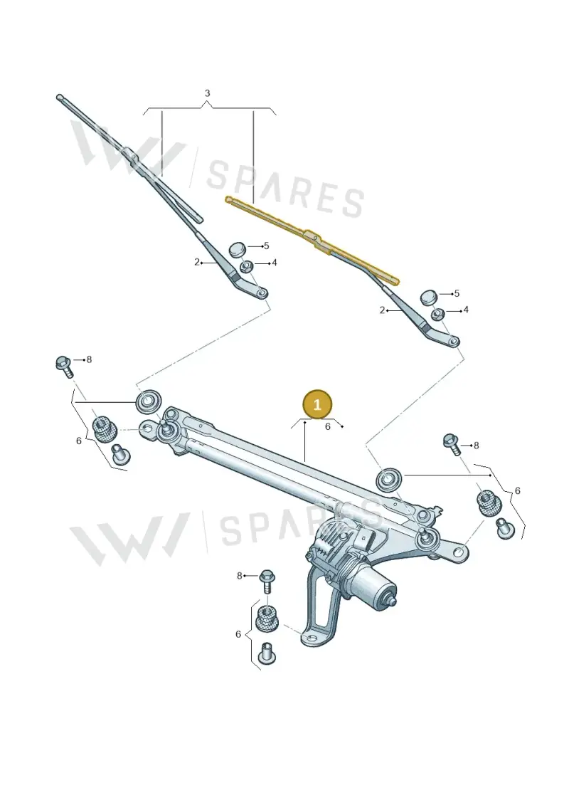 9J1955024F Porsche Window Wiper Mounting with Wiper Motor