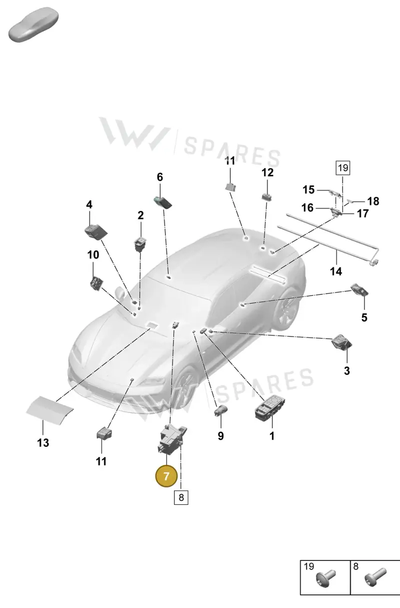 9JA713033FI44 Porsche Switch Unit (Rhodium Grey I44)