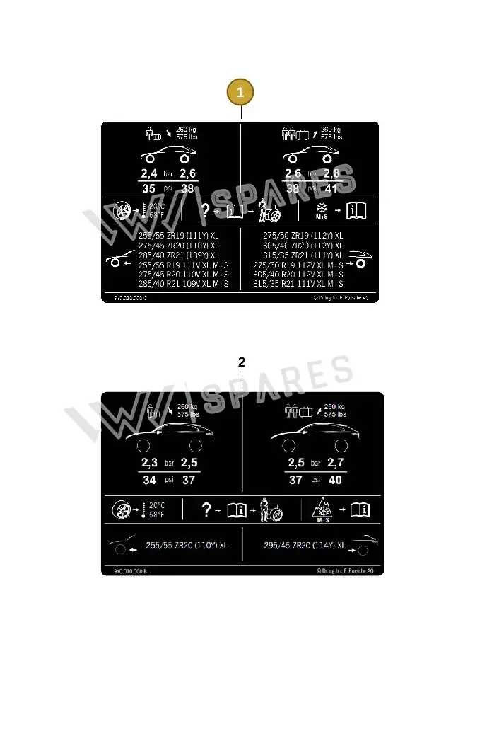 9Y0010000AQ Porsche Data Plate for Tyre Pressure