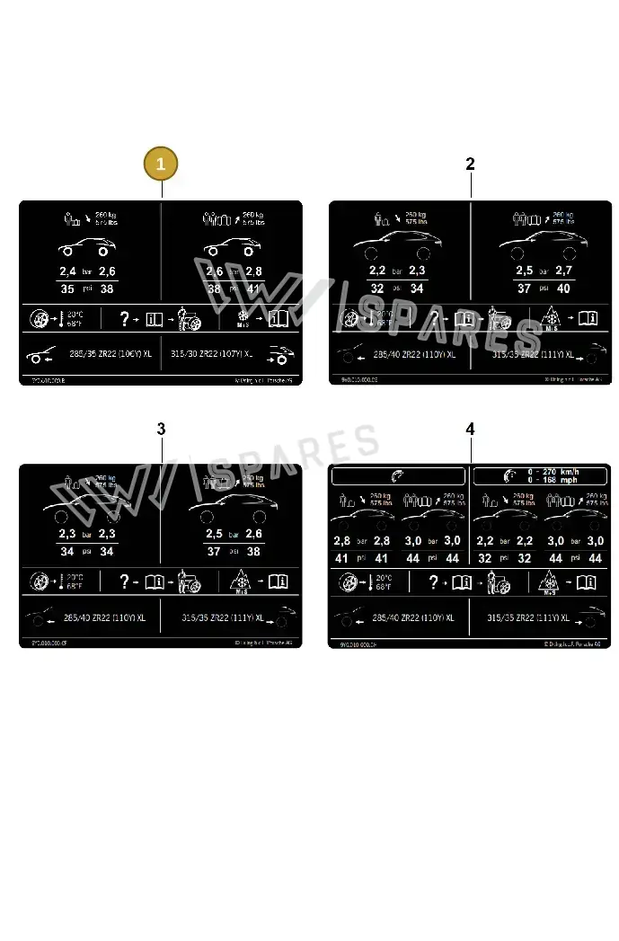 9Y0010000BA Porsche Data Plate for Tyre Pressure