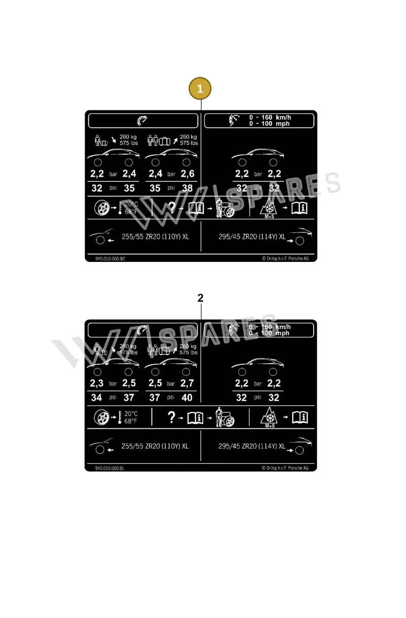 9Y0010000BC Porsche Data Plate for Tyre Pressure