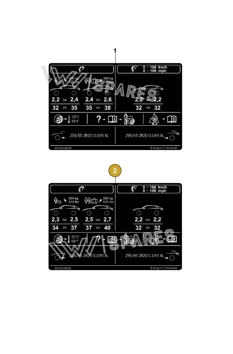 9Y0010000BL Porsche Data Plate for Tyre Pressure