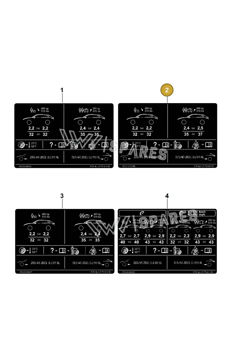 9Y0010000BN Porsche Data Plate for Tyre Pressure