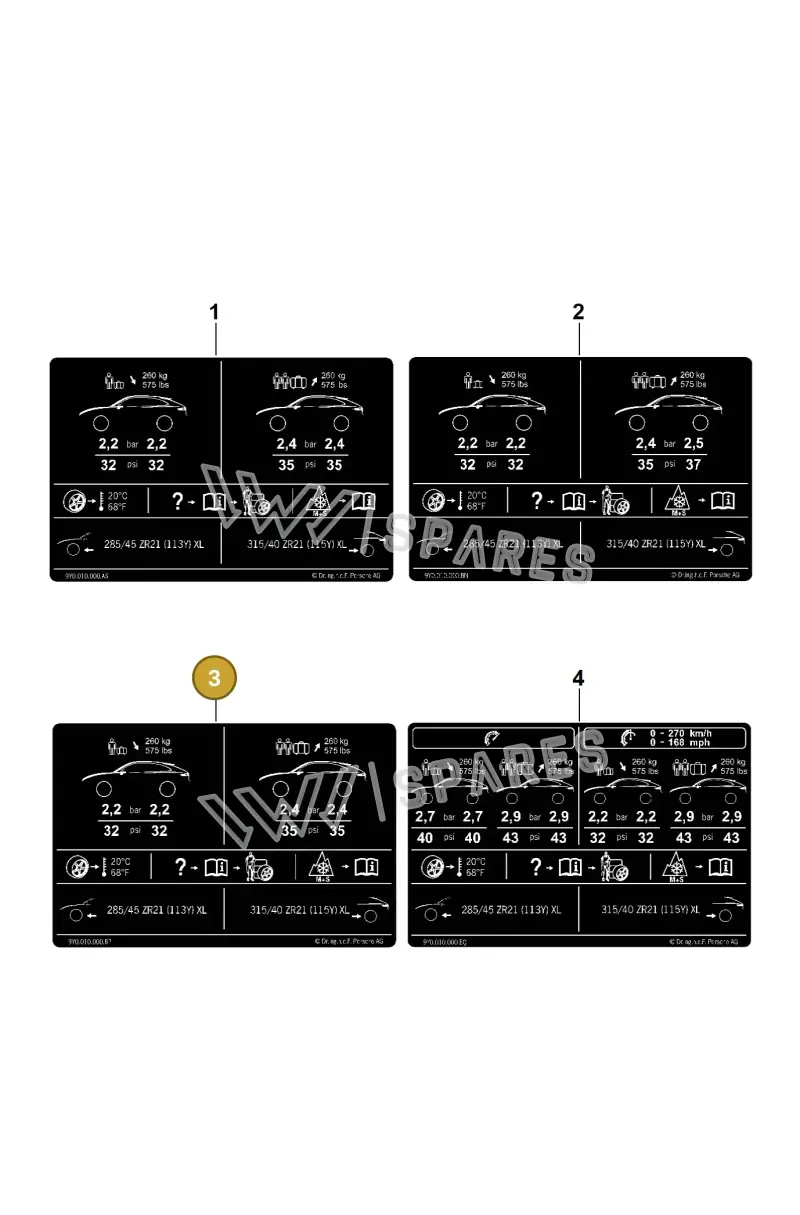 9Y0010000BP Porsche Data Plate for Tyre Pressure