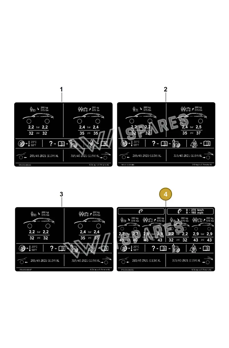 9Y0010000BQ Porsche Data Plate for Tyre Pressure