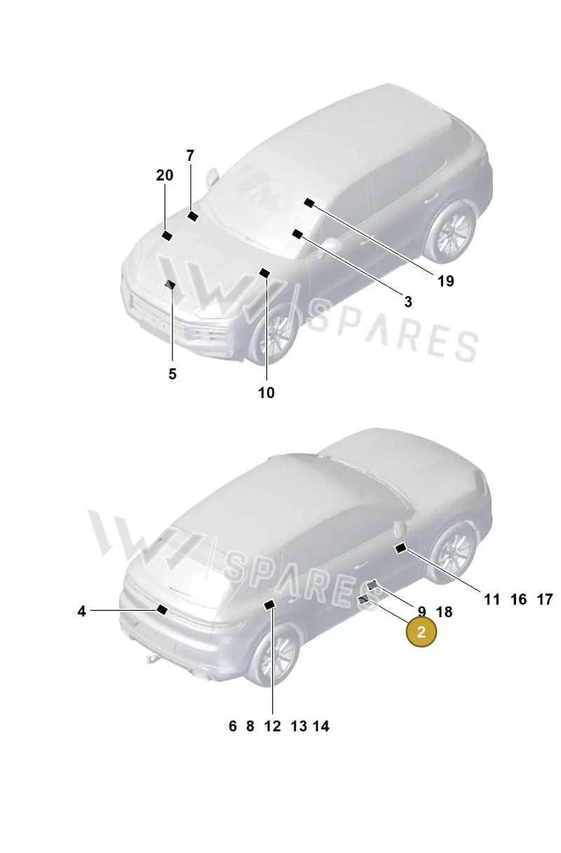 9Y0010000B Porsche Data Plate for Tyre Pressure
