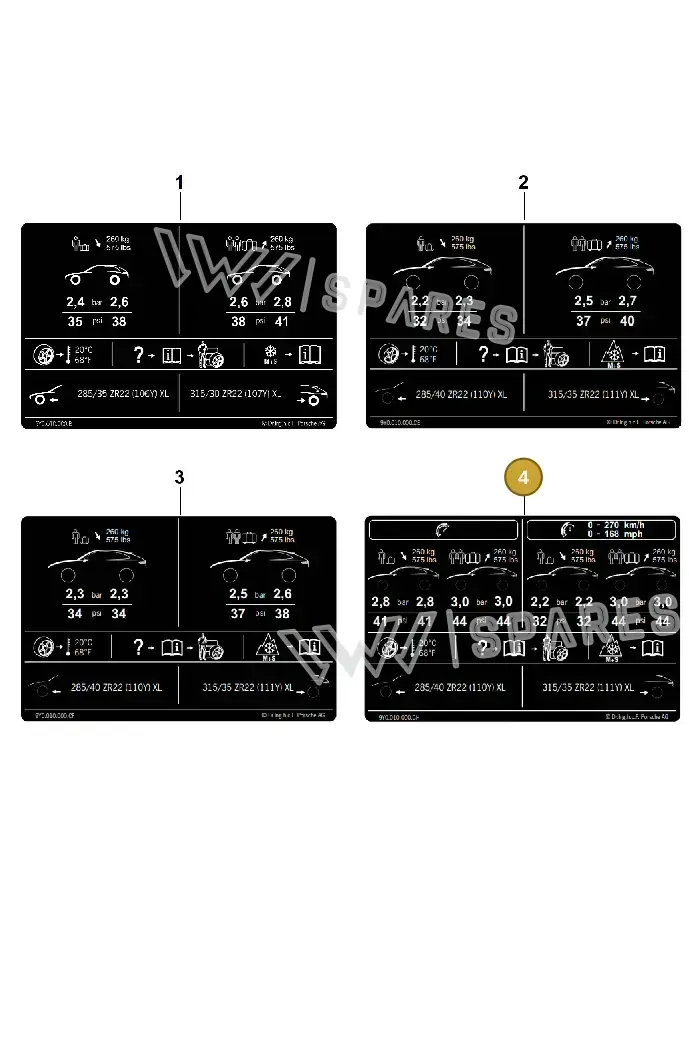 9Y0010000CH Porsche Data Plate for Tyre Pressure