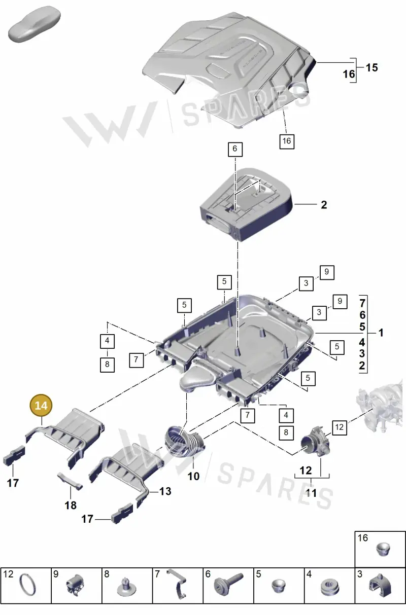 9Y0129510D Porsche Air Guide for Air Cleaner