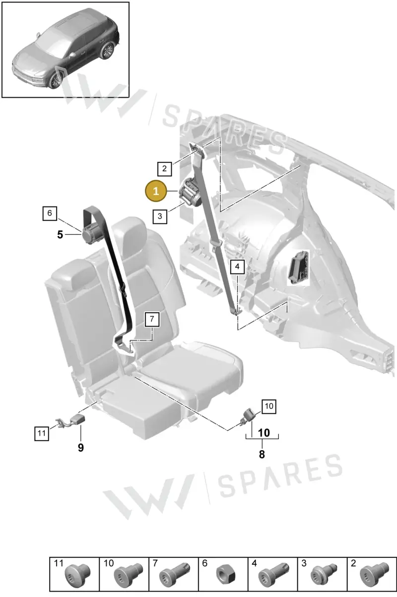 9Y0857806OH7 Porsche Three-Point Safety Belt (Graphite Blue OH7)