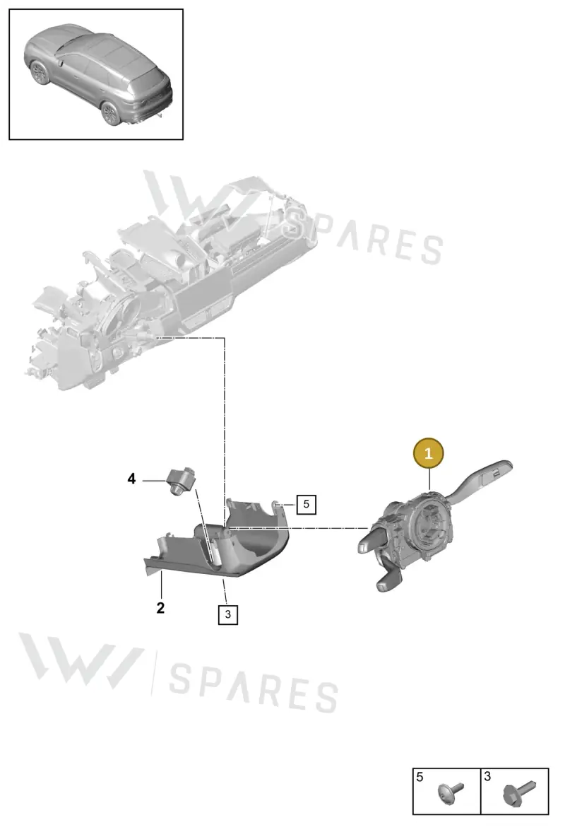 9Y0953513LHUO Porsche Steering Column Switch (High-Gloss Black/Black HUO)