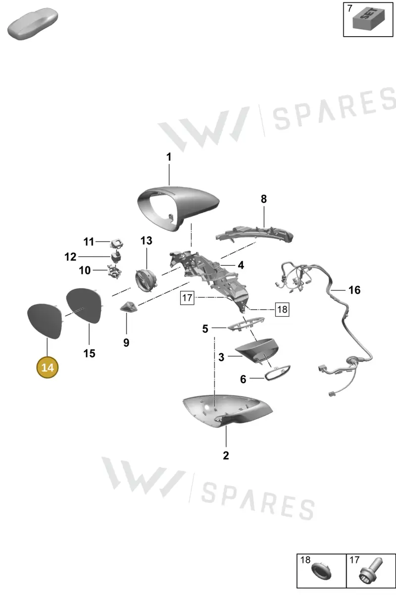 9Y2857521D Porsche Mirror Glass (Convex)