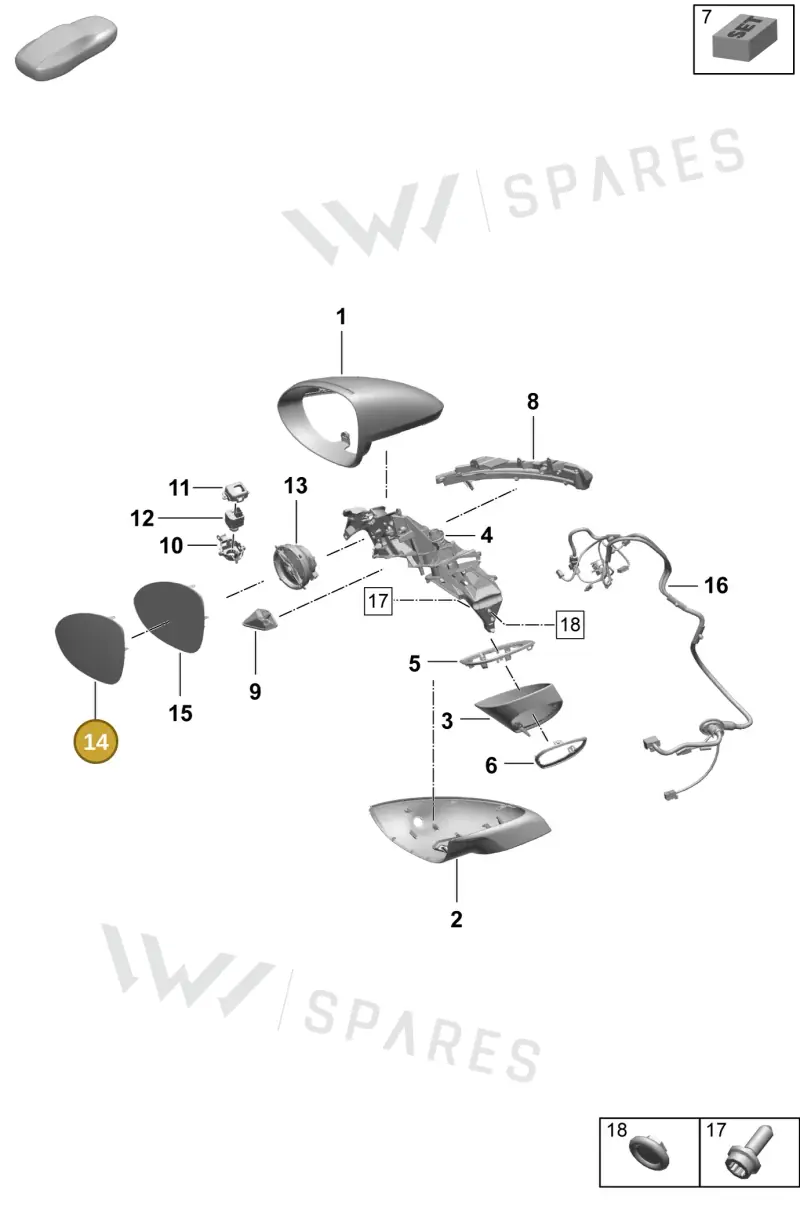 9Y2857521F Porsche Mirror Glass (Convex)