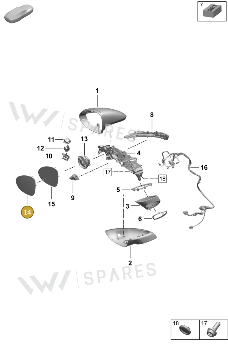9Y2857521 Porsche Mirror Glass (Convex)