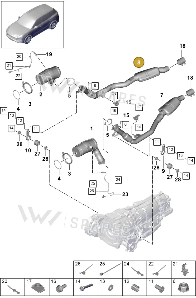 PAB25335010 Porsche Exhaust Pipe with Front Silencer