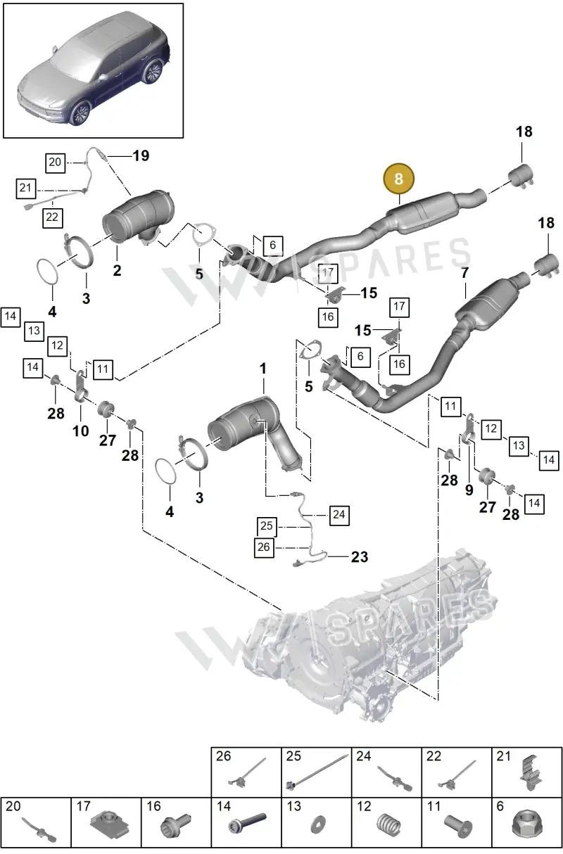 PAB253350A Porsche Exhaust Pipe with Front Silencer