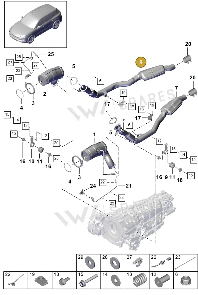 PAB253350B Porsche Exhaust Pipe with Front Silencer