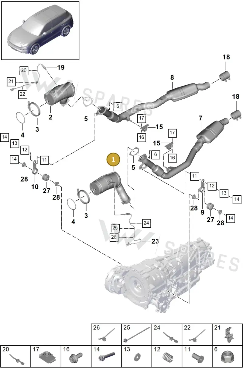 PAB25420000 Porsche Exhaust Pipe with Catalyst
