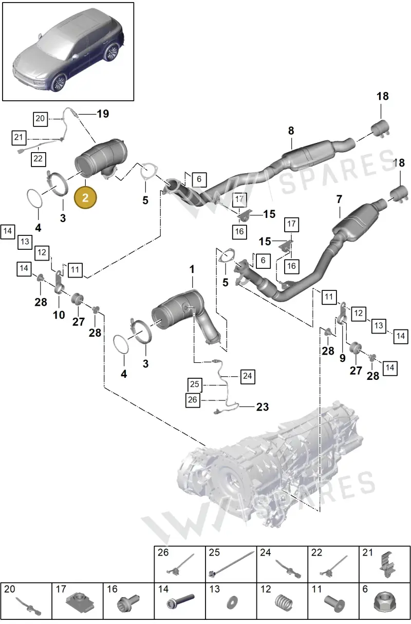 PAB25425210 Porsche Exhaust Pipe with Catalyst