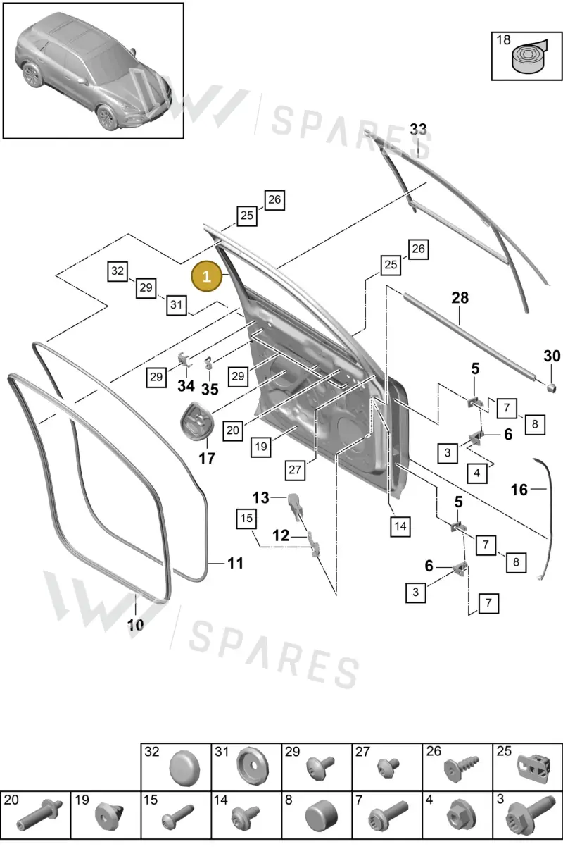 PAB831051AGRV Porsche Door Shell (Primed GRV)