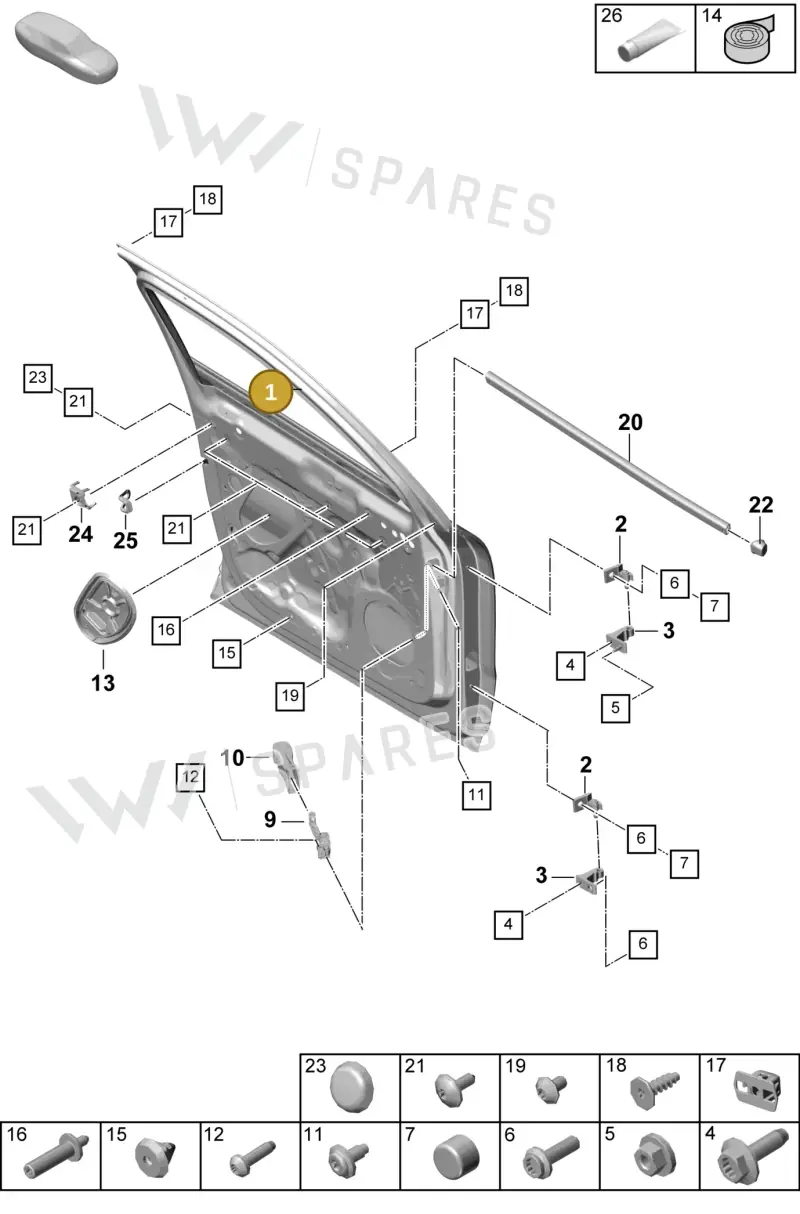 PAB831051BGRV Porsche Door Shell (Primed GRV)