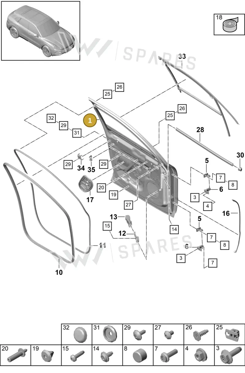 PAB831052AGRV Porsche Door Shell (Primed GRV)