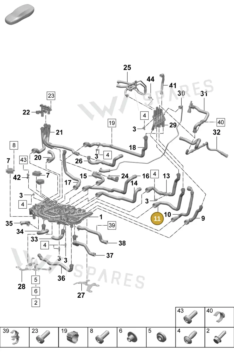 PAD121051 Porsche Coolant Hose with Quick Release Coupling