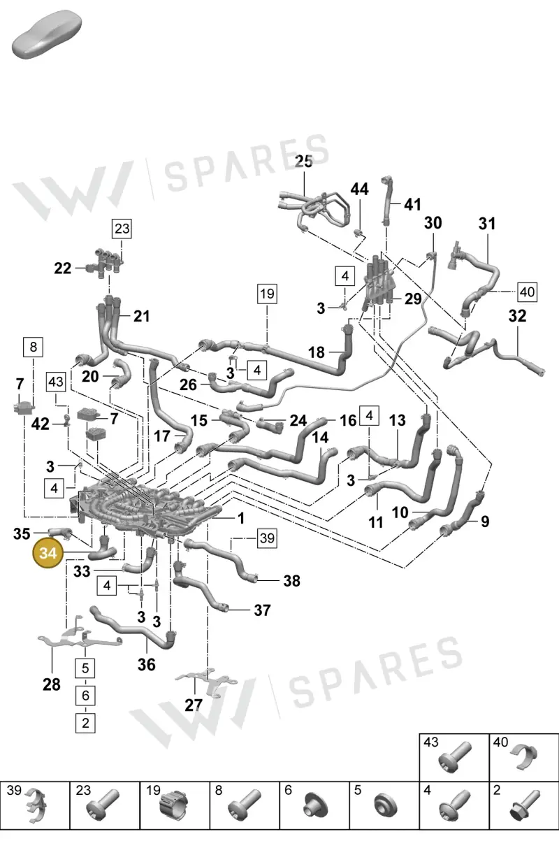 PAD121548 Porsche Coolant Hose with Quick Release Coupling