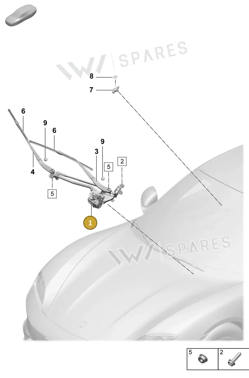 PAD955024 Porsche Window Wiper Mounting with Wiper Motor