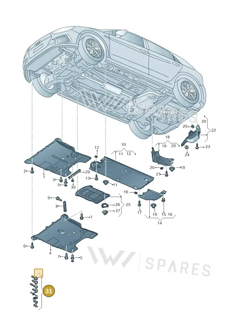 V04017001AB Porsche 1 Set Fixing Parts for Underbody Cladding