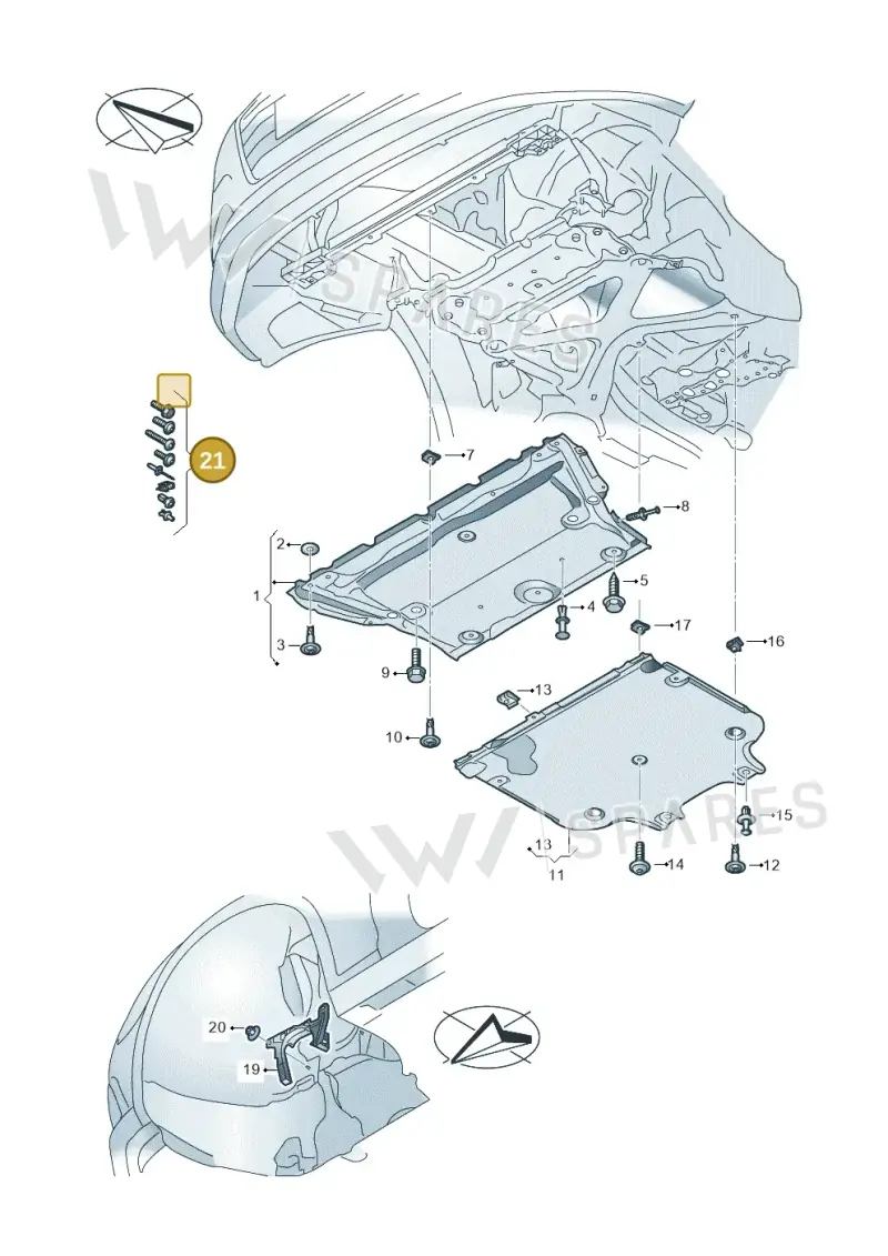 V04017001BT Porsche 1 Set Fixing Parts for Underbody Cladding