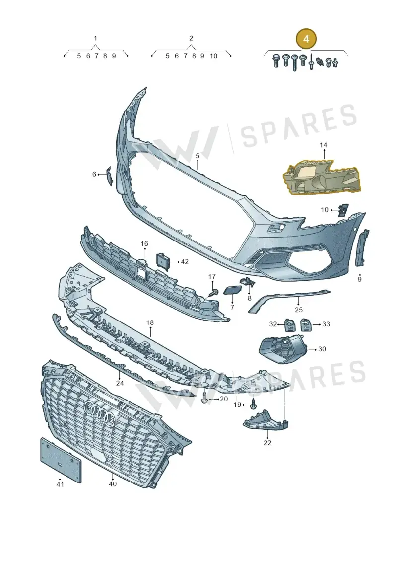 V04017001CF Porsche 1 Set Fixing Parts for Bumper