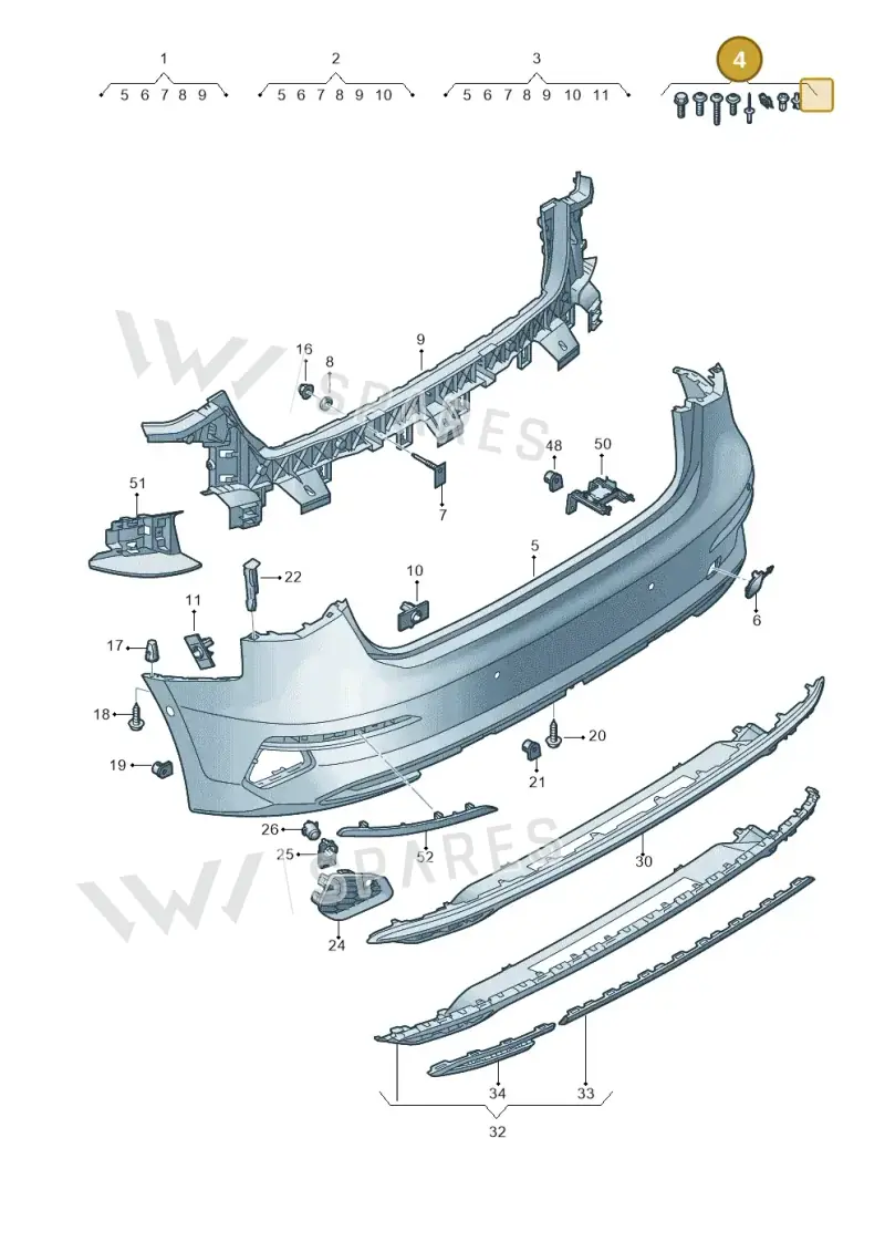 V04017001CG Porsche 1 Set Fixing Parts for Bumper