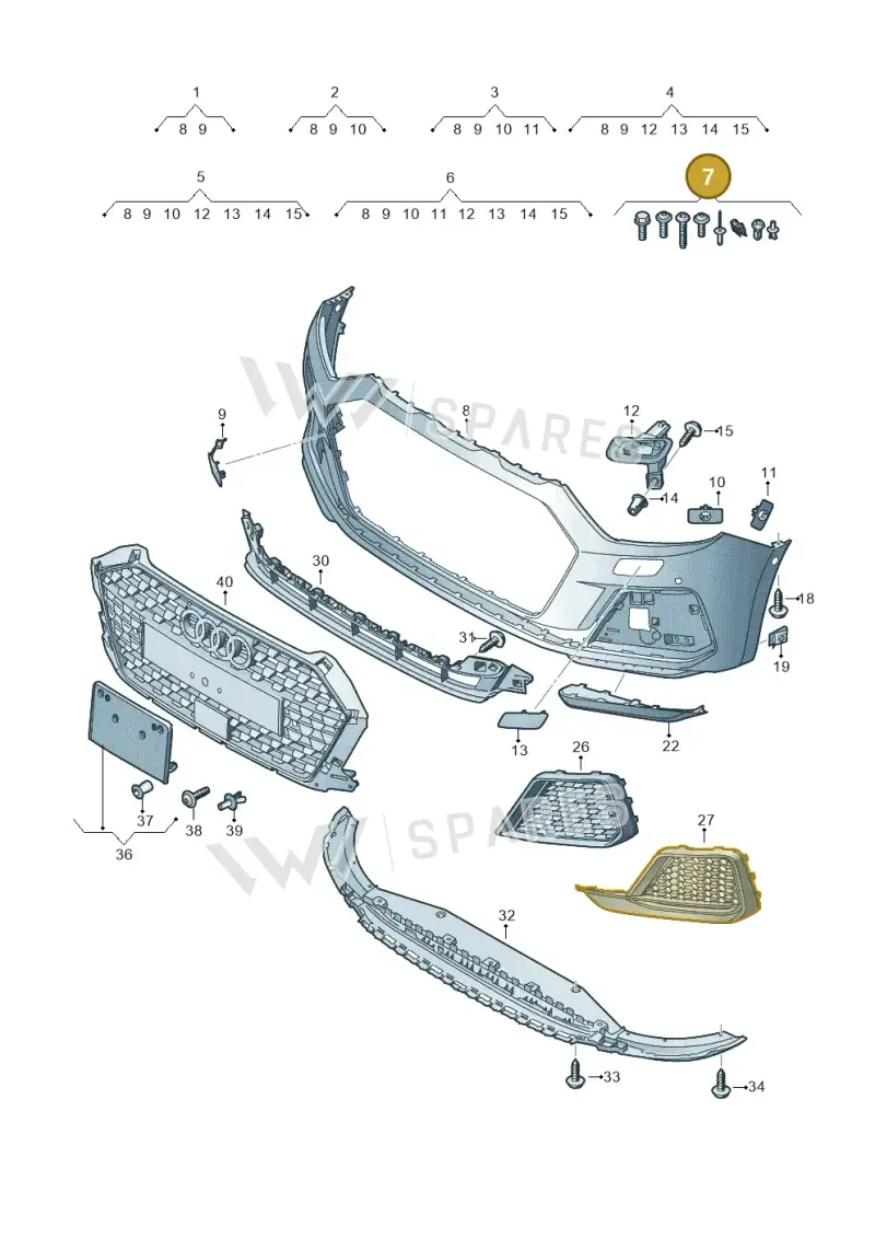 V04017001R Porsche 1 Set Fixing Parts for Bumper