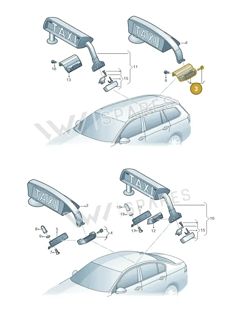 JKV860154B Volkswagen Mounting for Taxi Sign