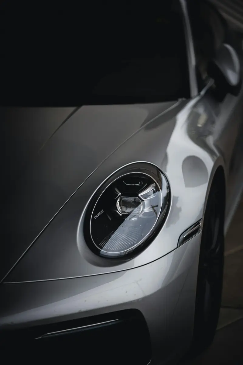 Close-up of a sports car headlight