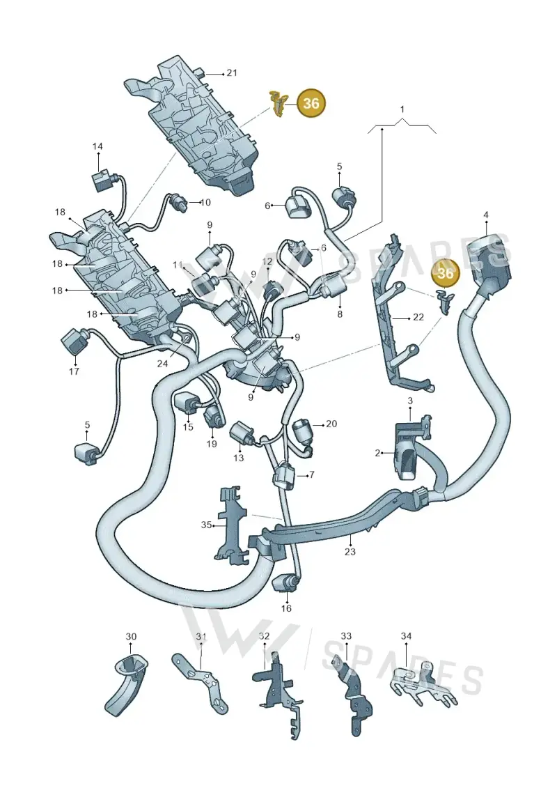 03C937073 — Audi A1 Sportback (2010-2015) diagram 708971100, position 36
