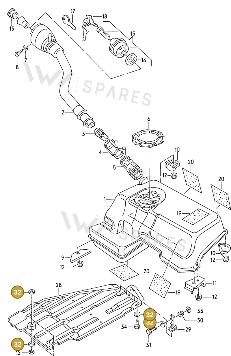 059903265A — Audi S6 plus qu.       97 (1996-1997) diagram 119201050, position 32