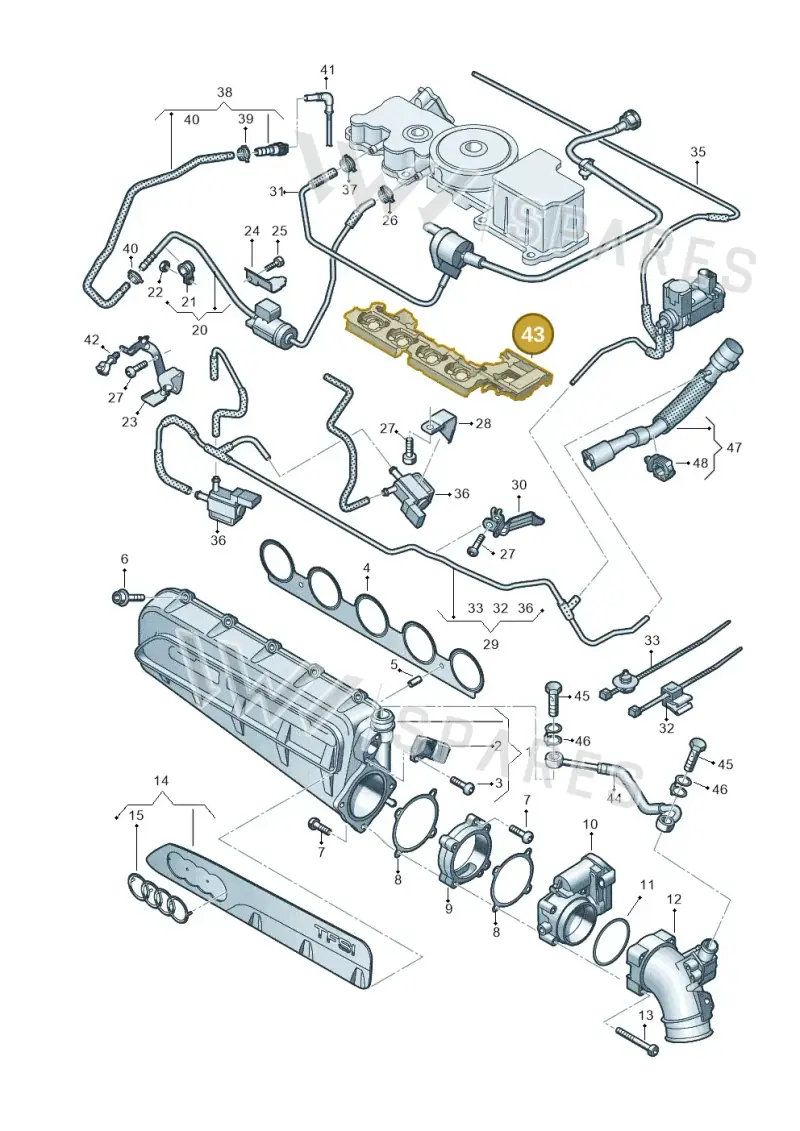 07K133875A — Audi A3 Sportback (2019-2021) diagram 596133632, position 43