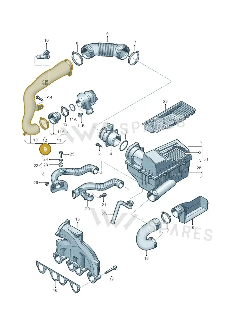 1K0129654AG — Audi A3 Sportback (2008-2013) diagram 460129300, position 9