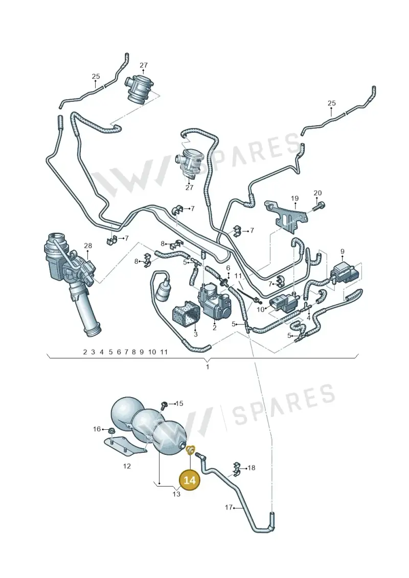 431820667 — Audi A8L qu. 3.0 TDI (2013-2018) diagram 696133330, position 14