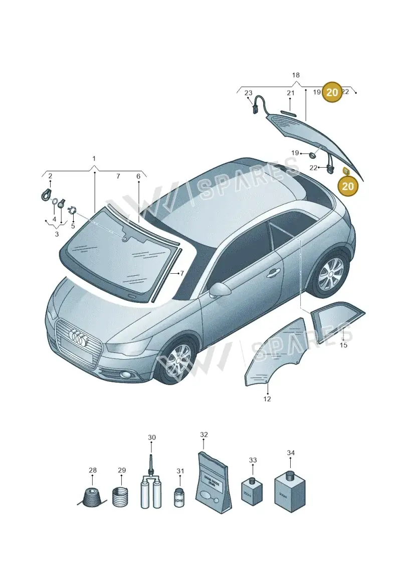 443845237D — Audi A1 Sportback (2010-2015) diagram 708845000, position 20