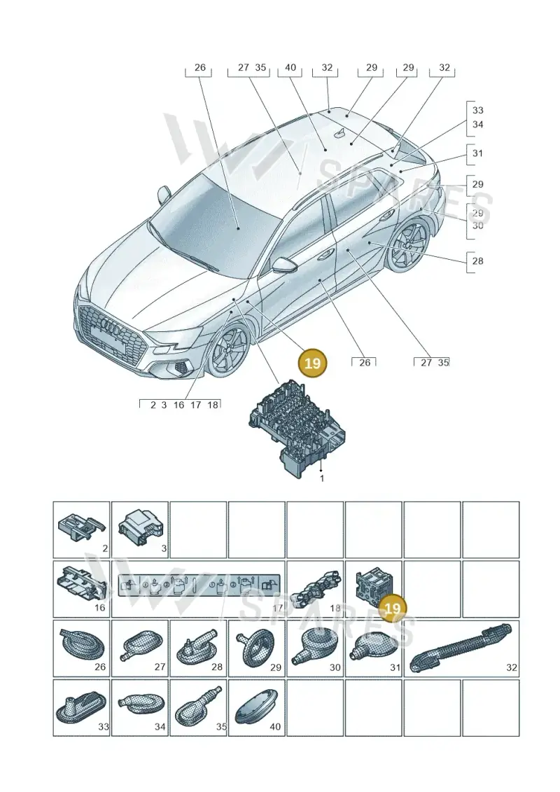 443937528 — Audi A3 Sportback (2019-2021) diagram 596971810, position 19