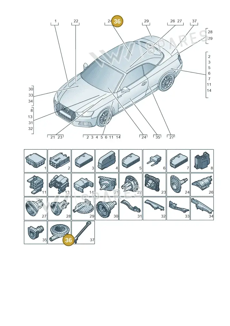 4D0971908B — Audi A5 Cabrio 2.0 (2016-2018) diagram 848971780, position 36