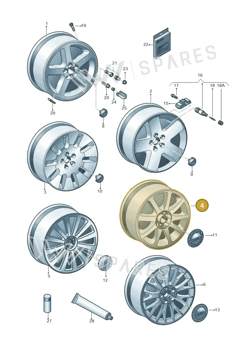4E0601025AB1H7 — Audi A8/S8/qu. lang (2003-2007) diagram 291601800, position 4