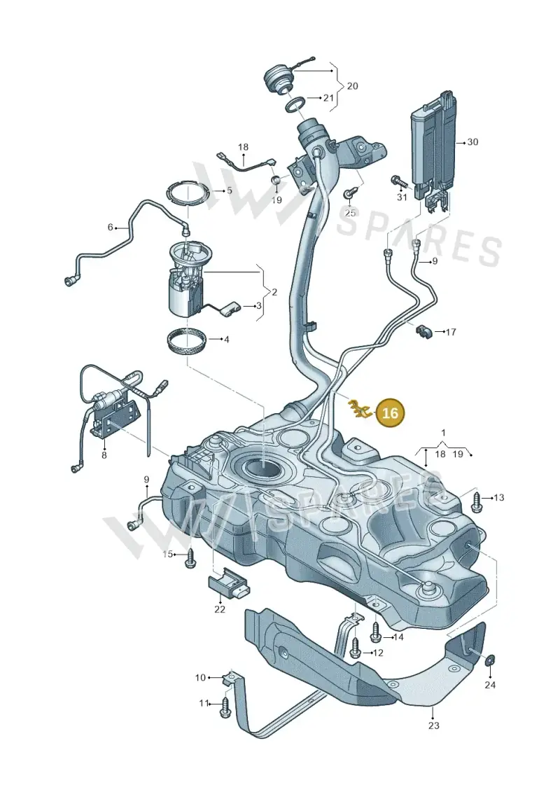 5Q0201250B — Audi A3 Sportback (2019-2021) diagram 596201000, position 16
