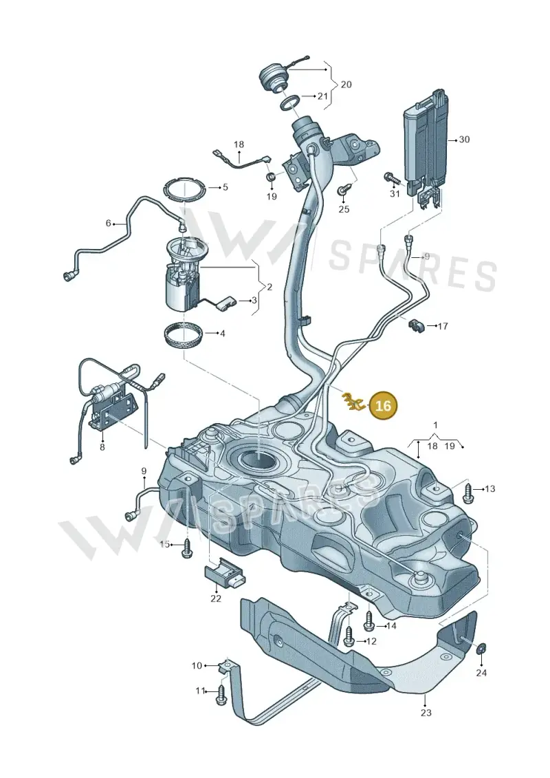 5Q0201250G — Audi A3 Sportback (2016-2020) diagram 596201000, position 16