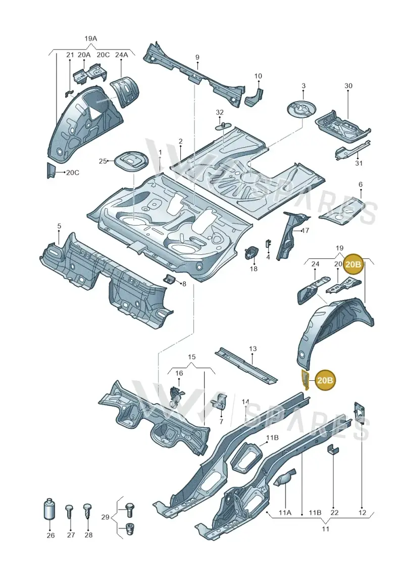 5Q0802397 — Audi RS3 Limousine (2017-2020) diagram 858803100, position 20B