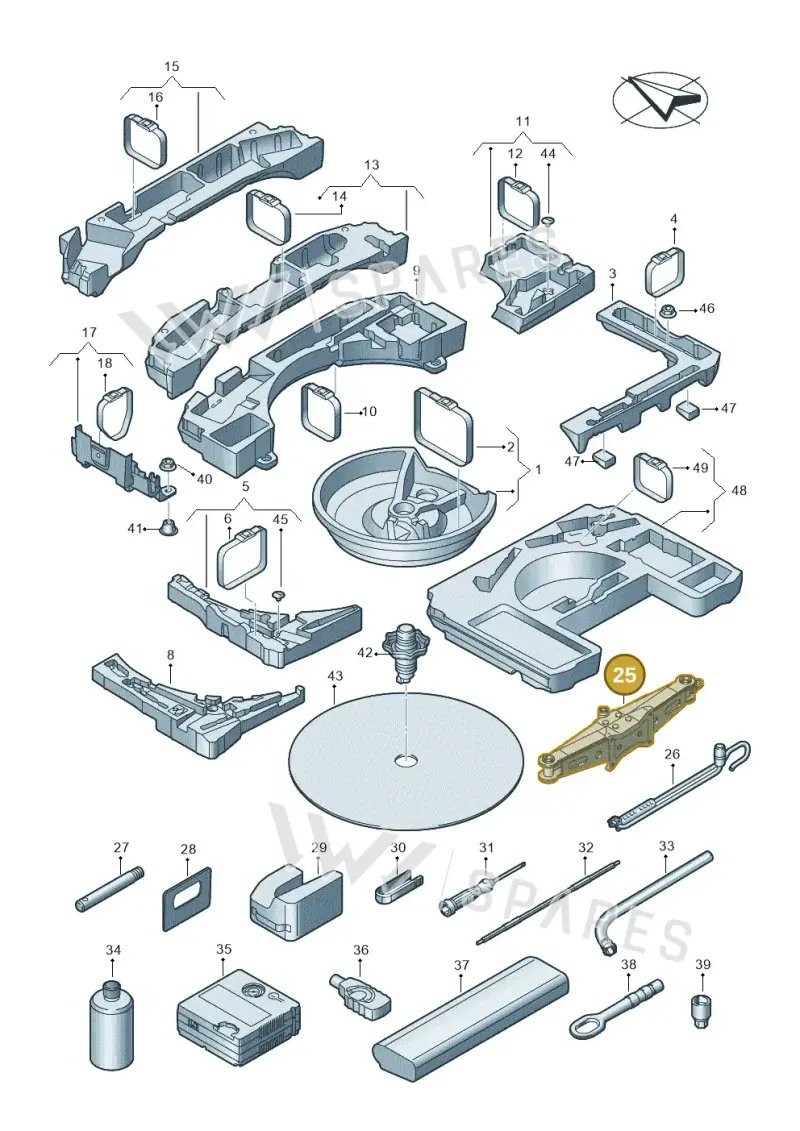 5WA011031B — Audi A3 Sportback (2019-2021) diagram 596011100, position 25