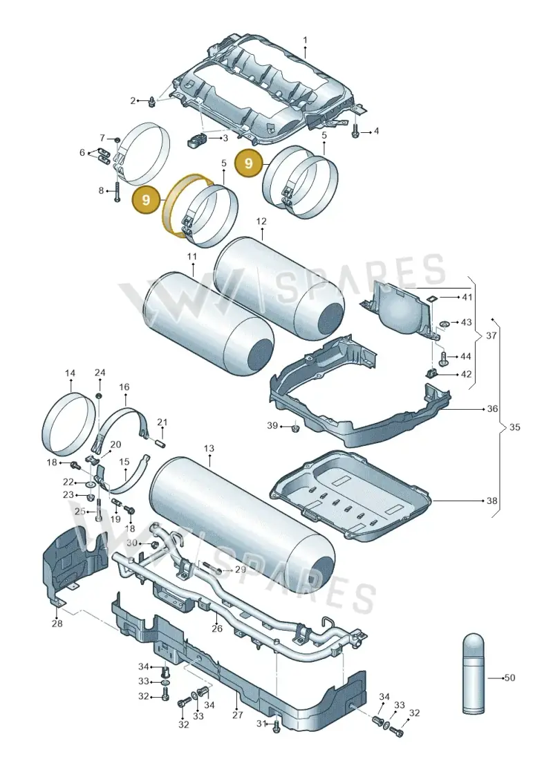 5WA201300 — Audi A3 Sportback (2019-2021) diagram 596201190, position 9